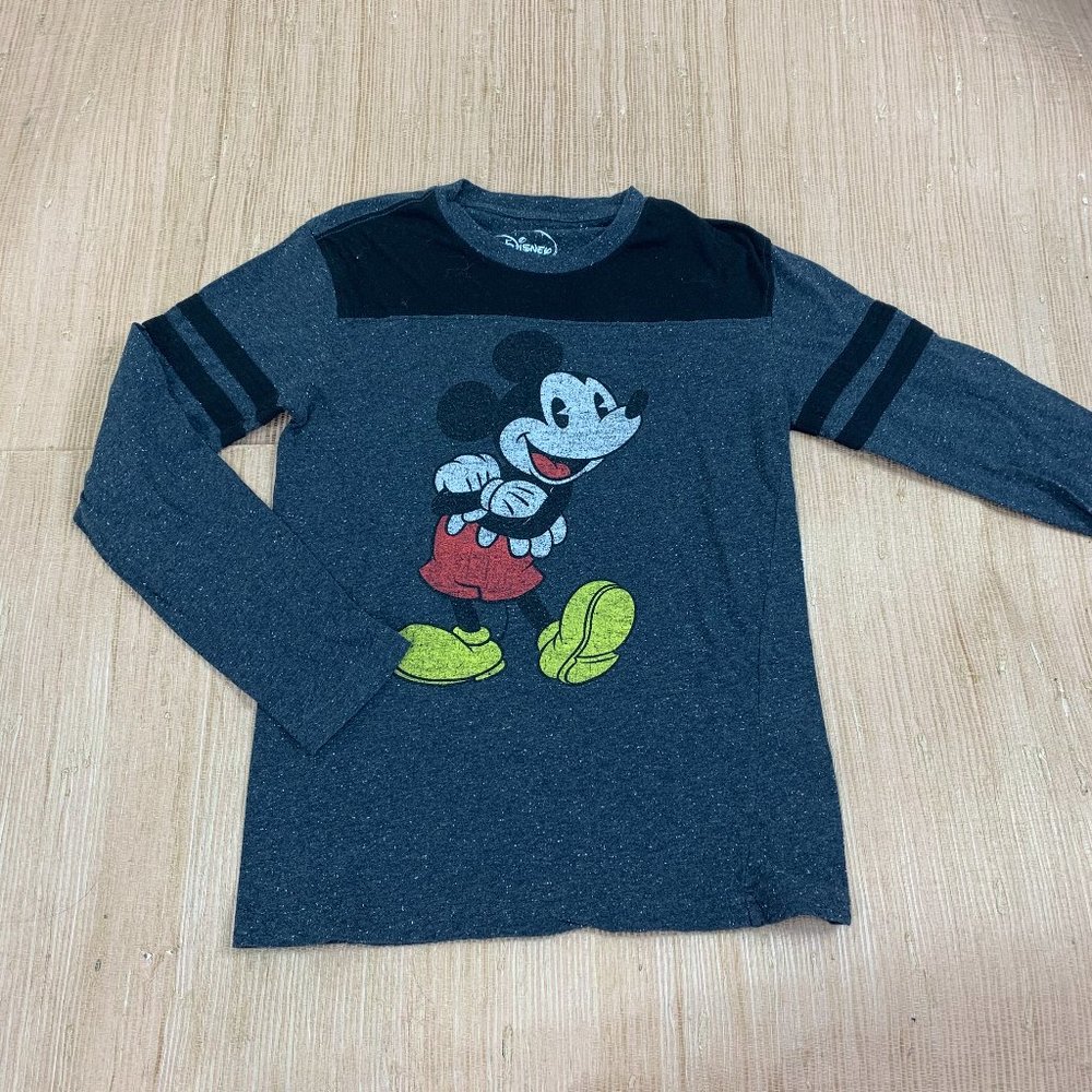 Retro Disney Mickey Mouse Long Sleeve Raglan Baseball Shirt Heather Blue Size Sm